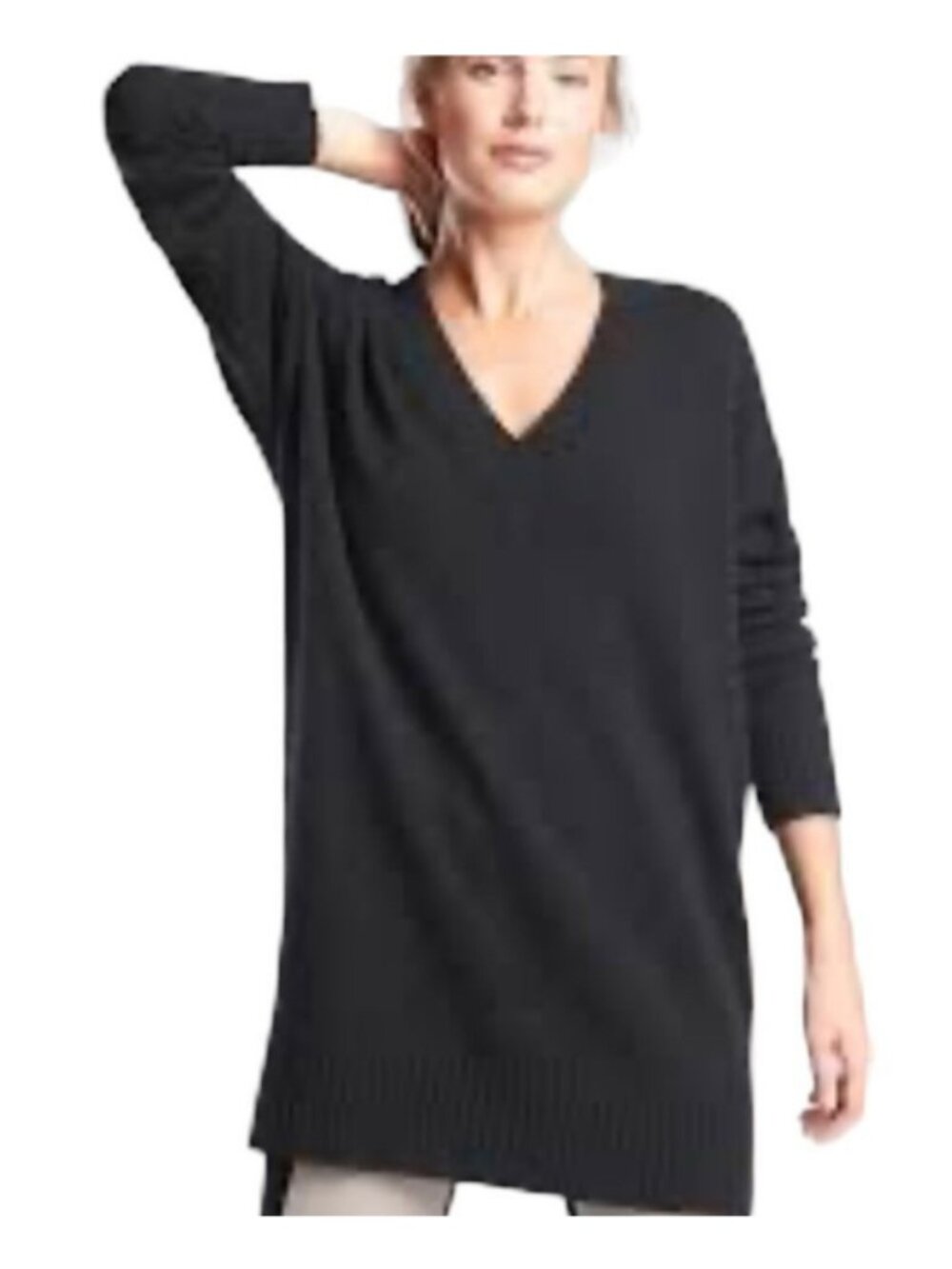 Gap Cashmere Blend V-Neck Tunic Top Sweater Long Sleeve Black Women's Medium